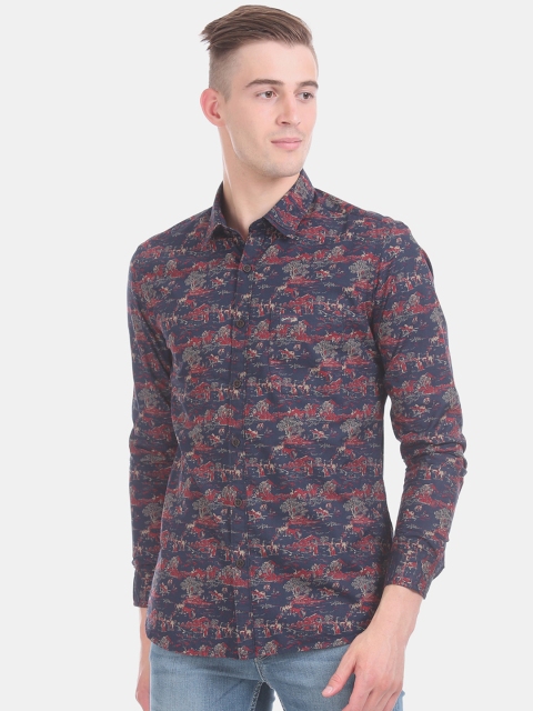 

U.S. Polo Assn. Denim Co. Men Blue & Red Regular Fit Printed Casual Shirt