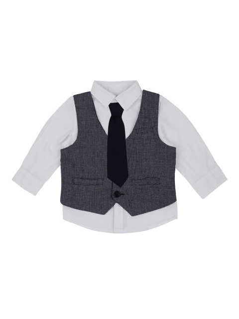 

Pantaloons Baby Boys White Regular Fit Solid Party Shirt With Waistcoat & Tie