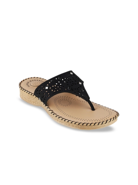 

WALKWAY Women Black Embellished Open Toe Flats