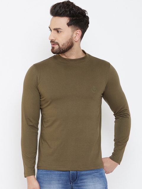 

Adobe Men Olive Green Solid Round Neck T-shirt