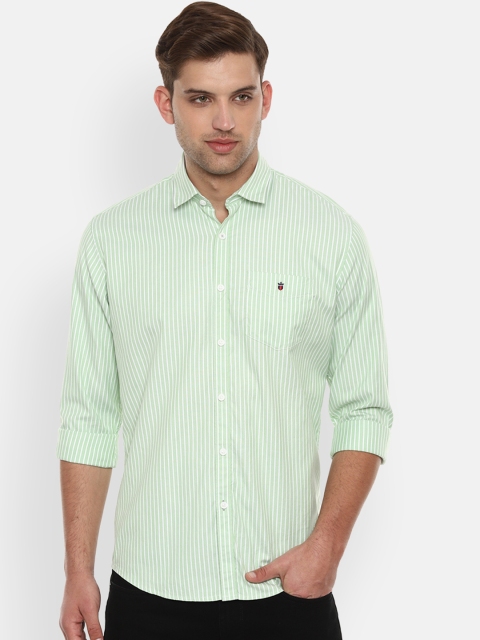 

Louis Philippe Sport Men Green & White Slim Fit Striped Casual Shirt
