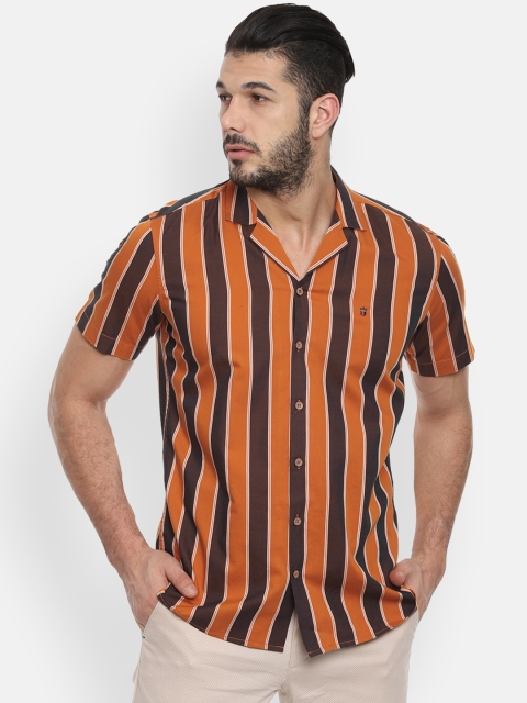 

Louis Philippe Sport Men Orange & Brown Slim Fit Striped Casual Shirt