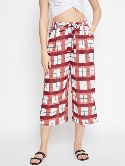 

PURYS Women White Flared Checked Culottes
