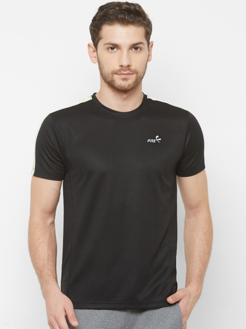 

FiTZ Men Black Solid Round Neck T-shirt