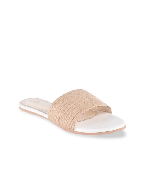 

Burloe Women Beige Woven Design Open Toe Flats