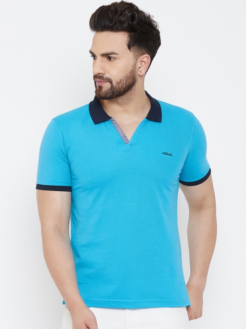 

Adobe Men Blue Solid Polo Collar T-shirt