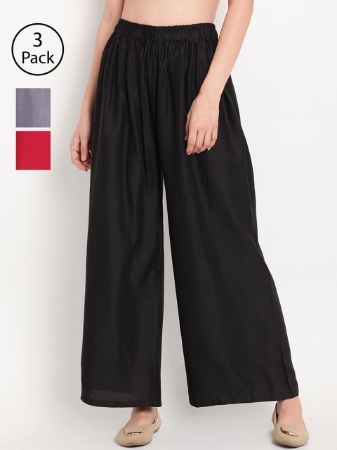 

TAG 7 Women Set of 3 Wide Leg Palazzos, Black