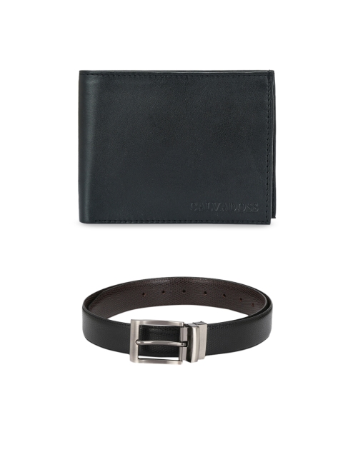

Calvadoss Men Black & Brown Leather Belt & Wallet Accessory Gift Set