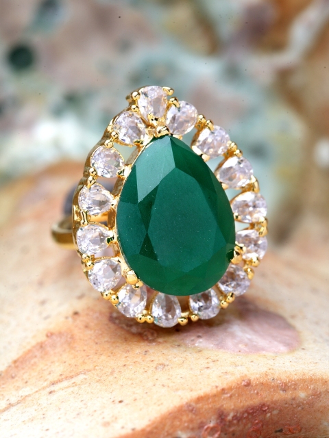 

Bhana Fashion Gold-Plated & Green AD-Studded Handcrafted Finger Ring