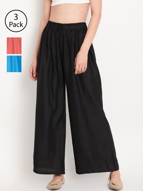 

TAG 7 Women Set of 3 Solid Wide Leg Palazzos, Black