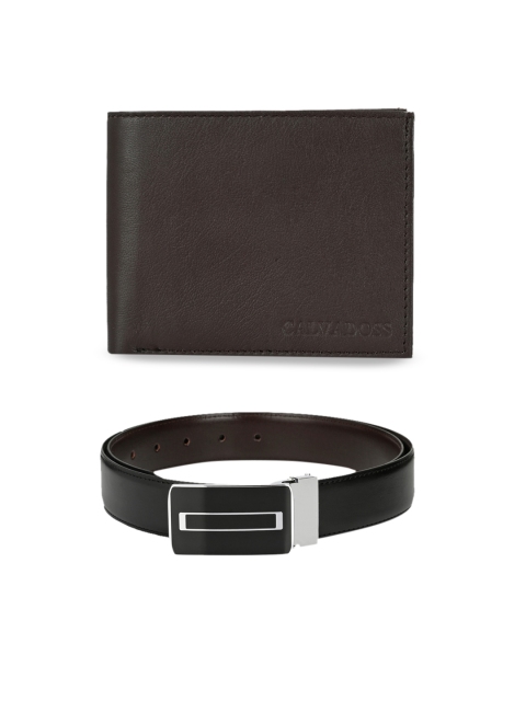 

Calvadoss Men Black & Brown Premium Leather Belt & Wallet Gift Set