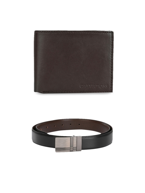 

Calvadoss Men Black & Brown Leather Accessory Gift Set