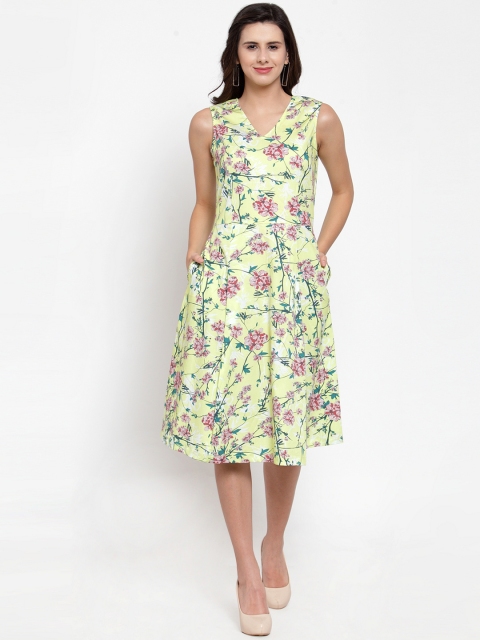 

Ayaany Women Yellow Printed Fit and Flare Dress