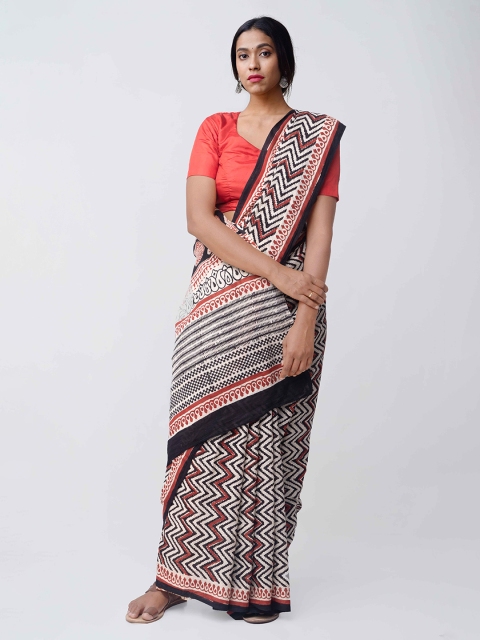 

Unnati Silks Beige Printed Pure Cotton Saree