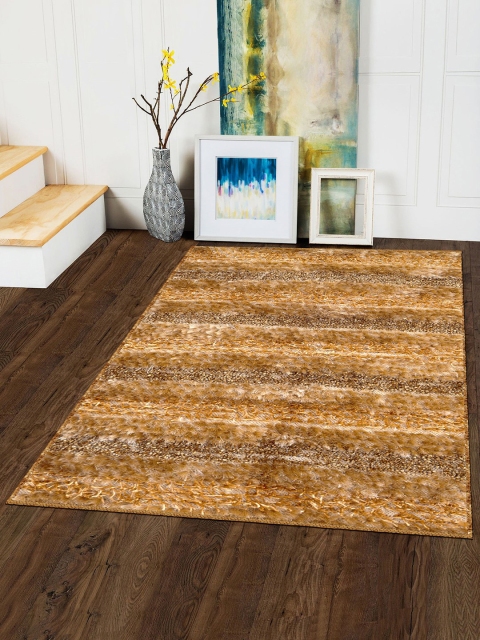 

Story@home Unisex Gold-Toned & Beige Striped Anti-Skid Carpet