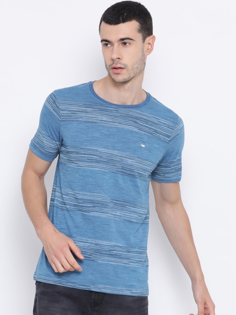 

Monte Carlo Men Blue Striped Round Neck T-shirt