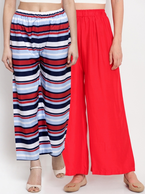 

TAG 7 Women Pack of 2 Printed Wide Leg Palazzos, White