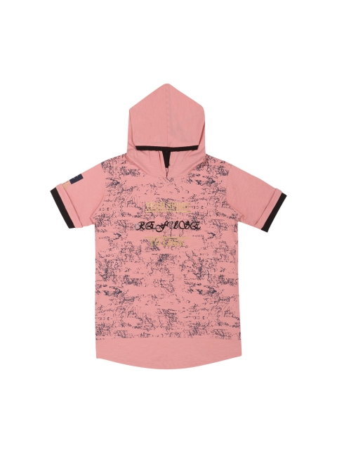 

Lil Tomatoes Boys Peach-Coloured Printed Hooded T-shirt