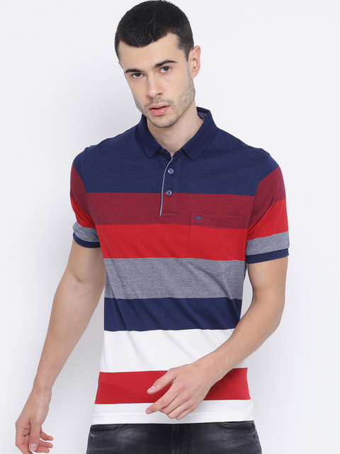 

Monte Carlo Men Navy Blue Striped Polo Collar T-shirt
