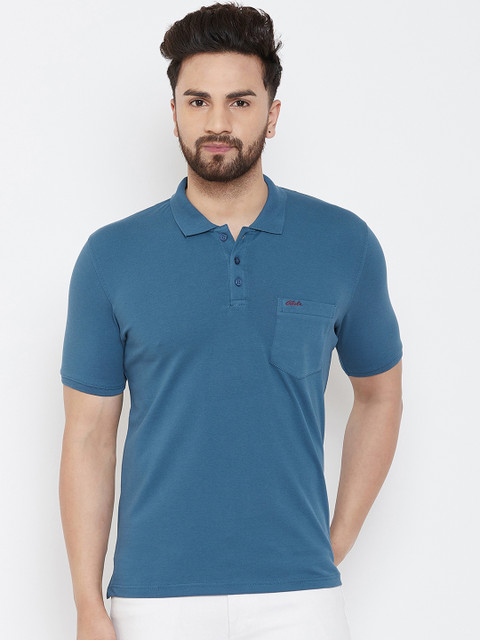 

Adobe Men Blue Solid Polo Collar T-shirt