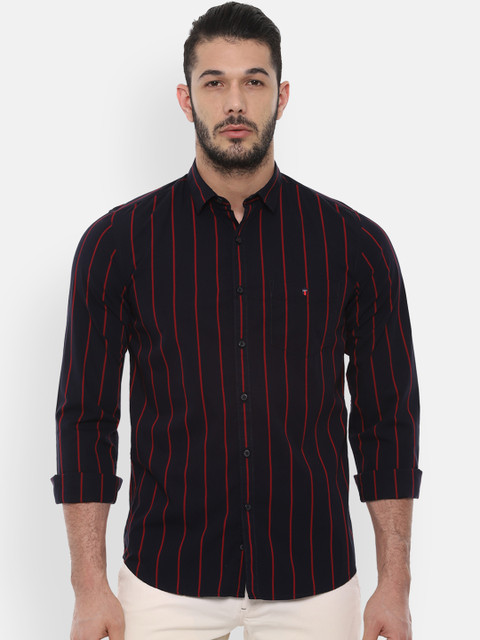 

Louis Philippe Sport Men Navy Blue & Red Slim Fit Striped Casual Shirt