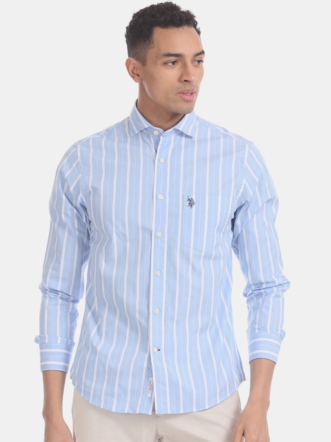

U.S. Polo Assn. Men Blue & White Regular Fit Striped Casual Shirt