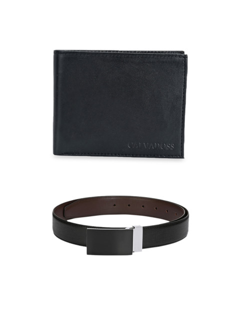 

Calvadoss Men Black & Brown Leather Accessory Gift Set