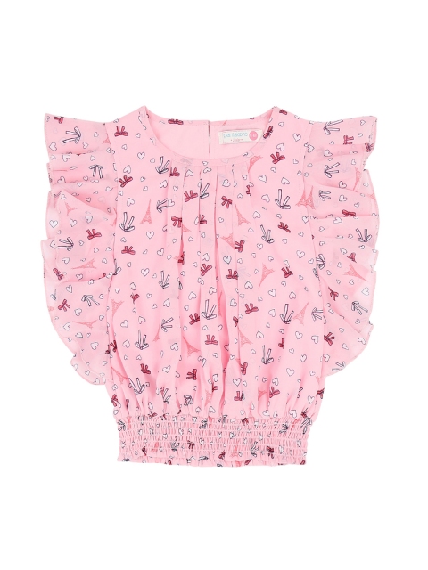 

Pantaloons Junior Girls Pink & Off-White Printed Blouson Top