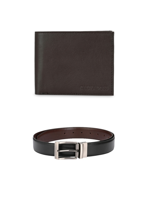 

Calvadoss Men Black & Brown Leather Accessory Gift Set