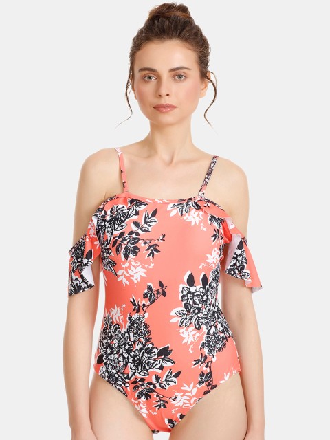 

Zivame Women Peach-Coloured & Black Printed Bodysuit ZI8008FASHORNGE
