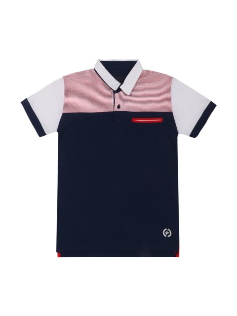

Lil Tomatoes Boys Navy Blue & Red Colourblocked Polo Collar T-shirt