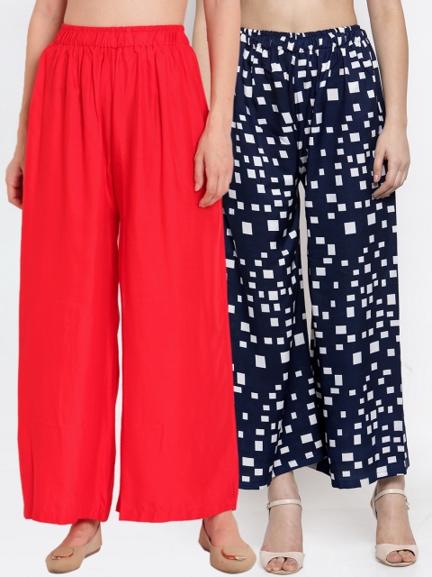 

TAG 7 Women Pack Of 2 Wide Leg Palazzos, Navy blue