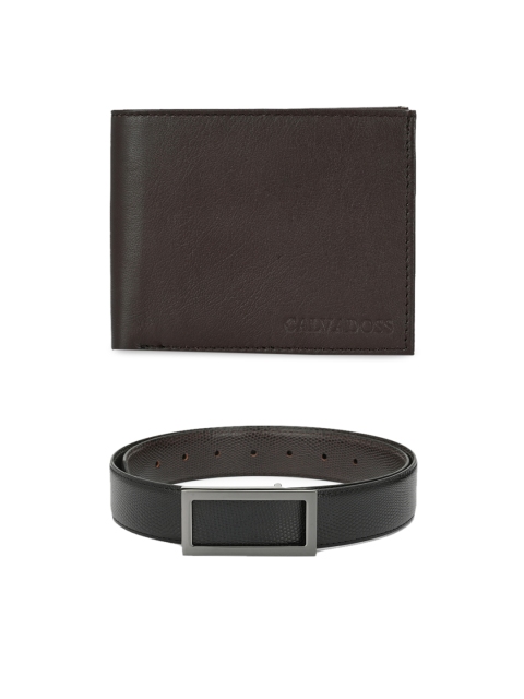 Calvadoss Men Black & Brown Leather Accessory Gift Set