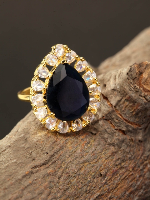 

Bhana Fashion Gold-Plated Black & White AD-Studded Drop-Shape Handcrafted Finger Ring