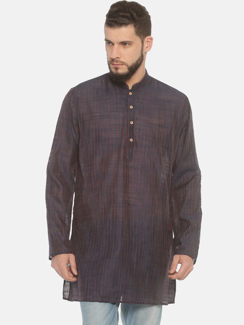 

TATTVA Men Brown & Red Embroidered Straight Kurta