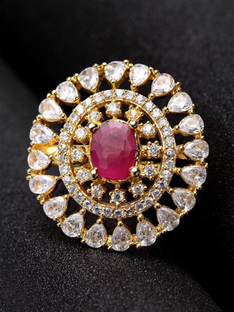 

Bhana Fashion Gold-Plated White & Magenta Handcrafted Finger Ring