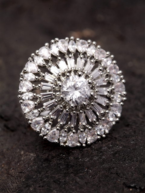 

Bhana Fashion Silver-Plated AD-Studded Handcrafted Finger Ring