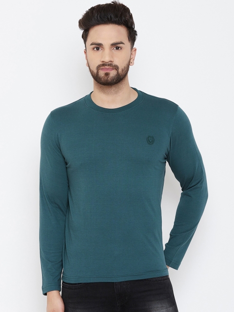 

Adobe Men Teal Blue Solid Round Neck T-shirt
