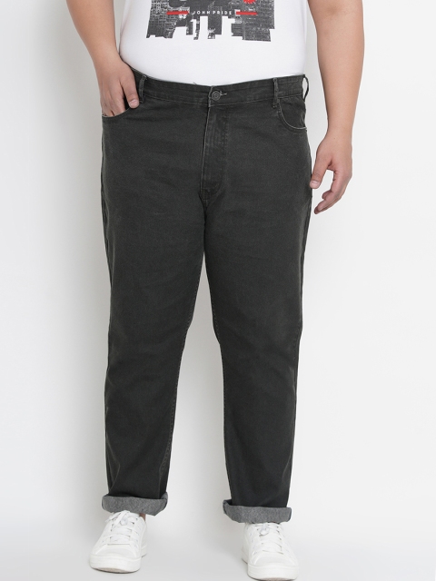 

John Pride Plus Size Men Olive Green Regular Fit Mid-Rise Clean Look Stretchable Jeans