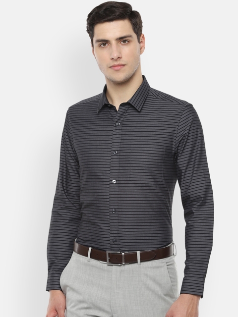 

Louis Philippe Men Grey & Black Slim Fit Striped Formal Shirt