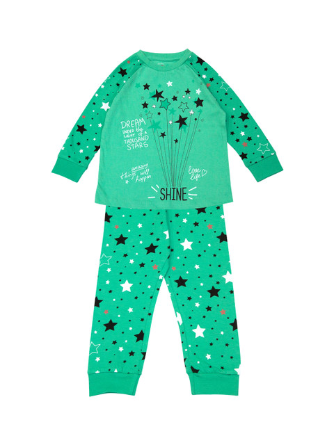 

ventra Girls Green & White Printed Night Suit V128J112-23