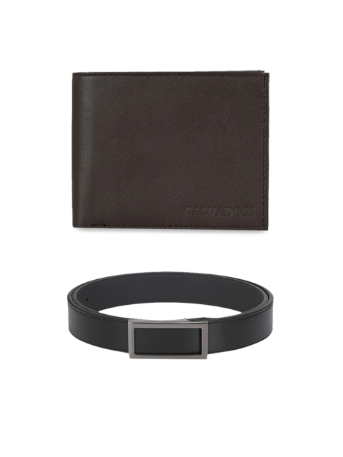 

Calvadoss Men Black & Brown Leather Accessory Gift Set