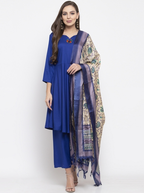 

Jompers Women Blue & Beige Solid Kurta with Palazzos & Dupatta