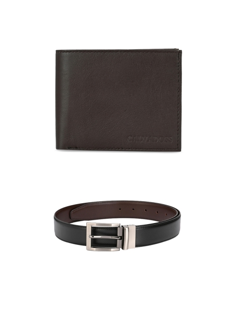 

Calvadoss Men Black & Brown Leather Belt & Wallet Accessory Gift Set
