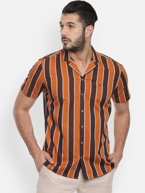 

Louis Philippe Sport Men Orange & Brown Slim Fit Striped Casual Shirt
