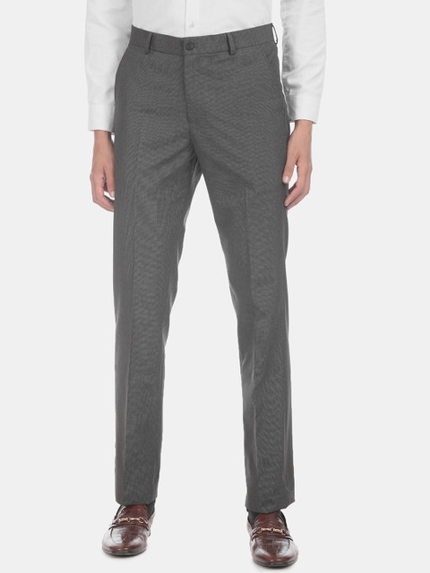 

Excalibur Men Grey Slim Fit Checked Formal Trousers
