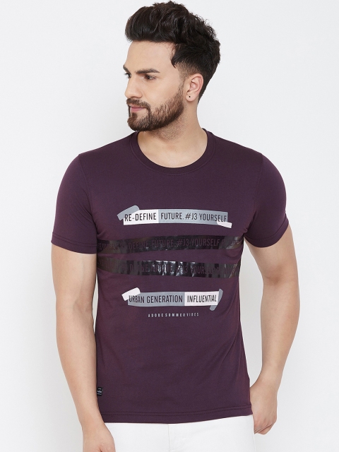 

Adobe Men Purple Printed Round Neck T-shirt