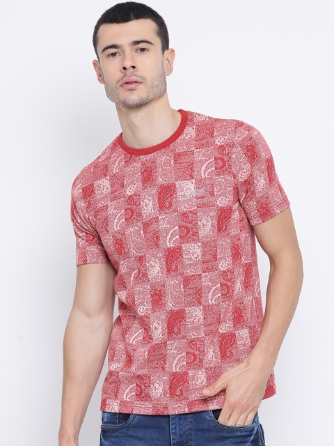 

Monte Carlo Men Red Self Design Round Neck T-shirt