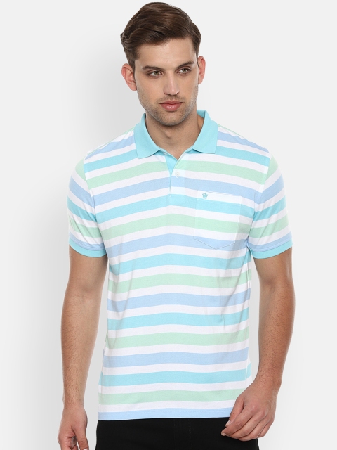 

Louis Philippe Men Blue White Striped Polo Collar Pure Cotton T-shirt