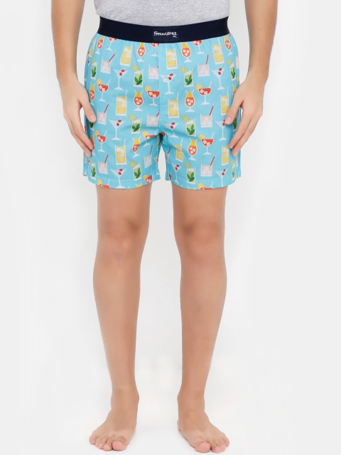 Smugglerz Men Blue & White Printed Pure Cotton Boxers SUMMER COCKTAILS-BXR